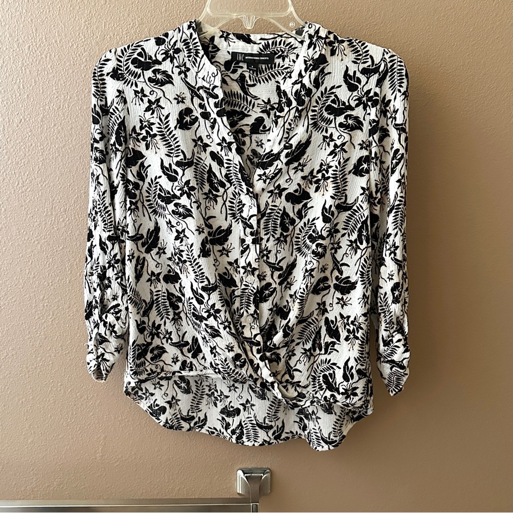 INC Textured Tropical Print Top